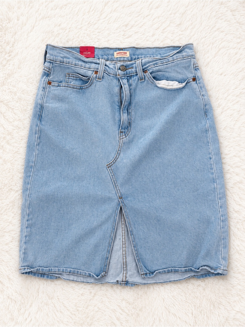 Light Blue Denim Midi Skirt with Front Slit